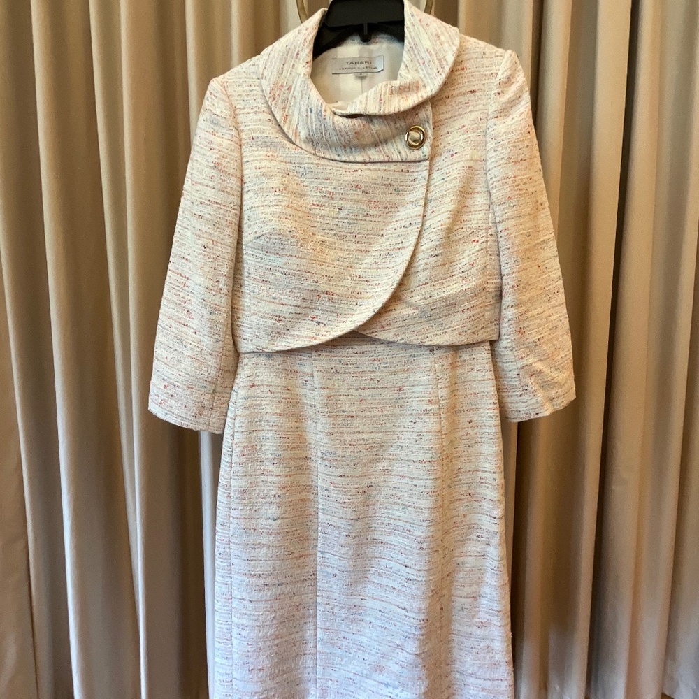 Tahari White Tweed Dress and Crop Jacket Set sz 6